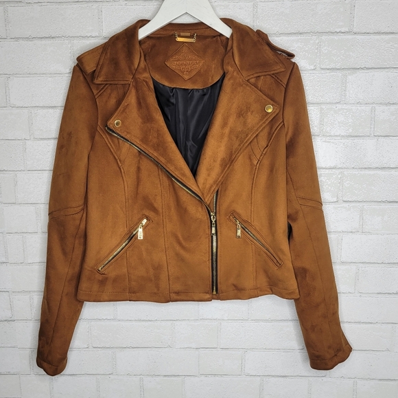 Jou Jou Jackets & Blazers - JouJou Camel Microfiber Moto Style Jacket
